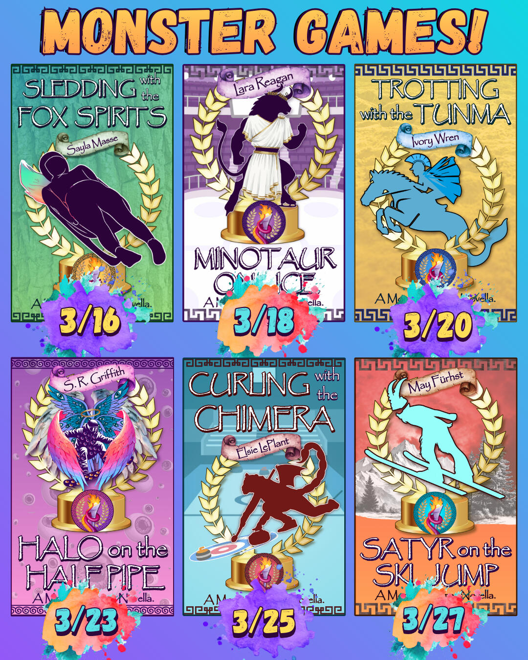 Image showing the release schedule for the Monster Games novella series.